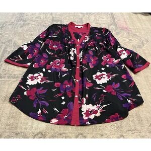 Oscar de La Renta Pink Label Button Down Black Pink Floral Womens Sz Small Gown